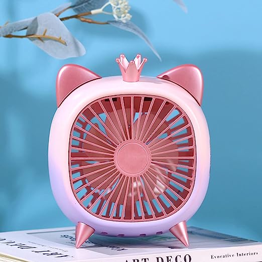 Mini Fan Energy-Saving Rechargeable Cute Cartoon USB Plug-in Desk Fan for Dorm Golden S